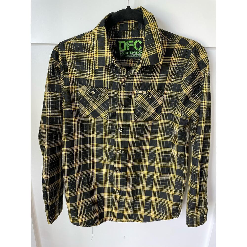 Dixxon Flannel Co. Yellow and Black Plaid Button Down, sz Youth L